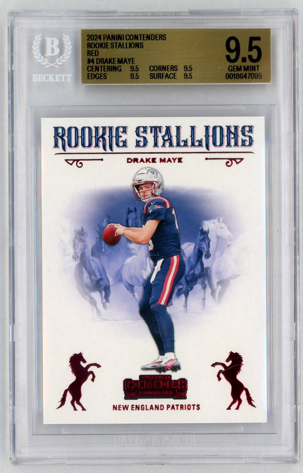 2024 Contenders #4 Drake Maye Red Rookie Stallions RC BGS 9.5