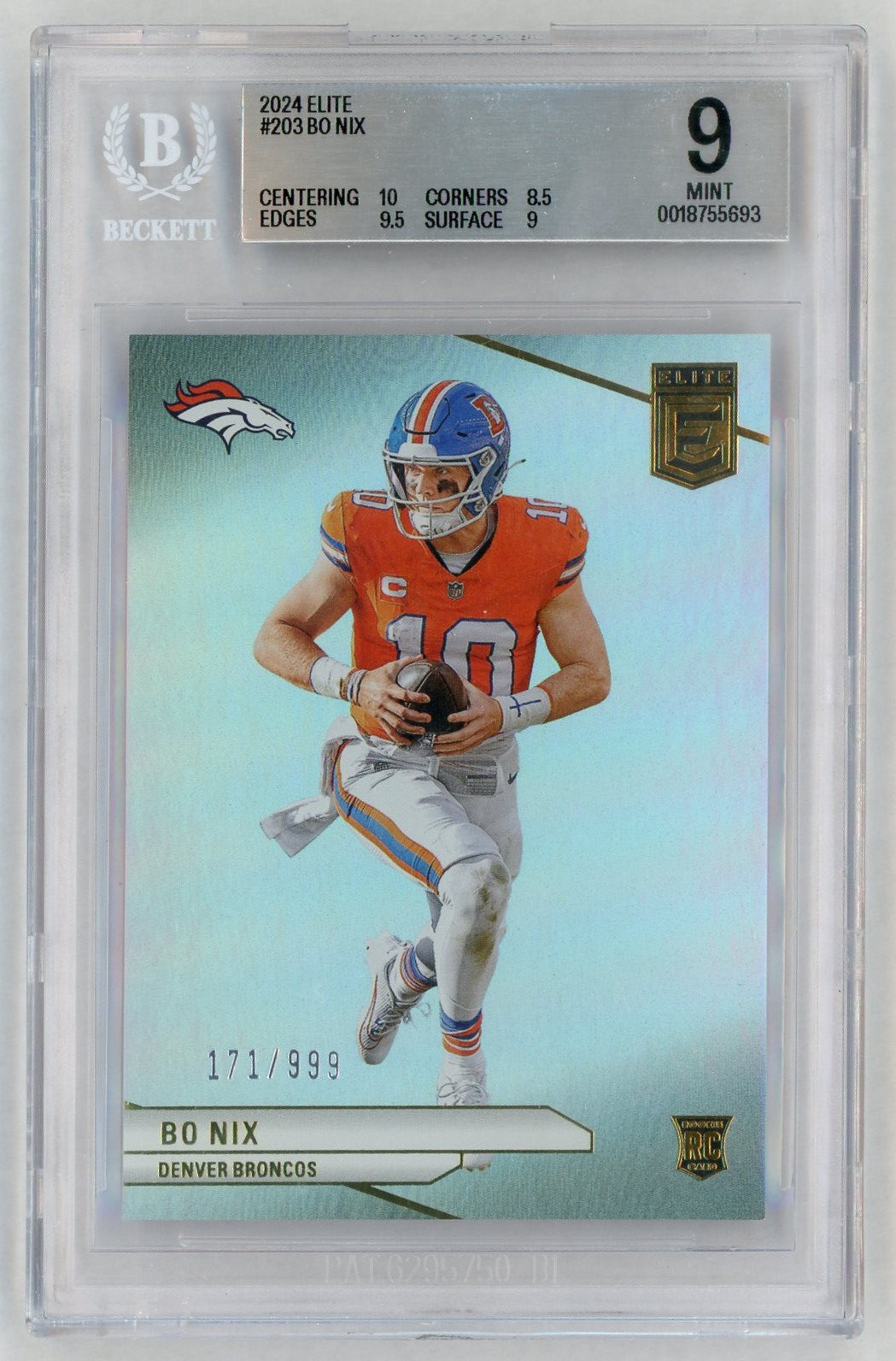 2024 Donruss Elite #203 Bo Nix Rookie RC Redemption /999 BGS 9