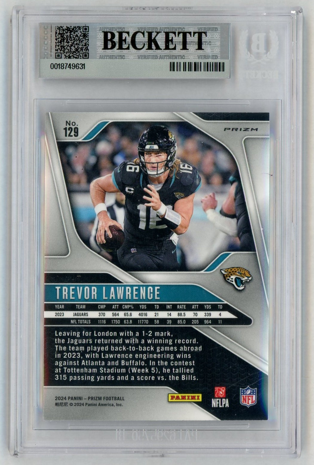 2024 Prizm #129 Trevor Lawrence Black/White Checker BGS 9