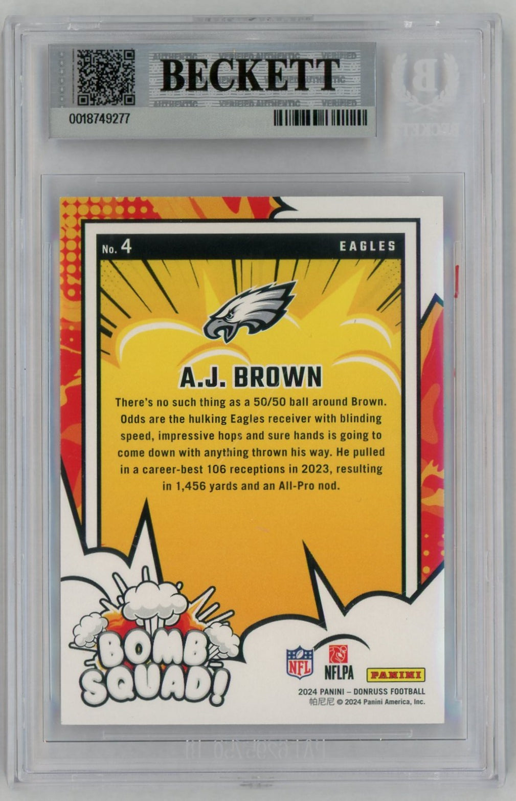 2024 Donruss #4 A.J. Brown Bomb Squad Holo /100 BGS 9