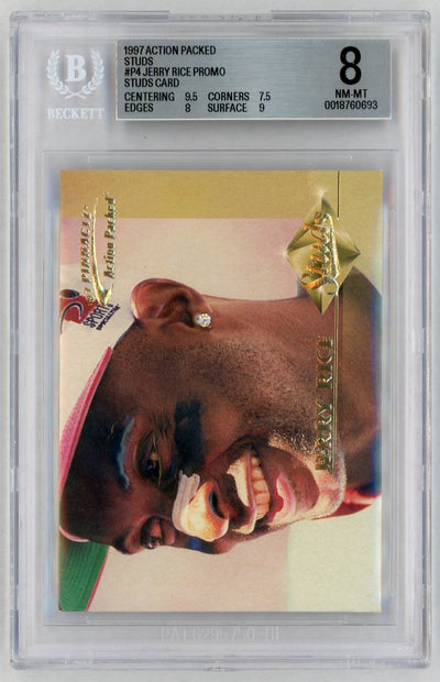 1997 Action Packed Studs Promo Jerry Rice #P4 /1500 Beckett 8