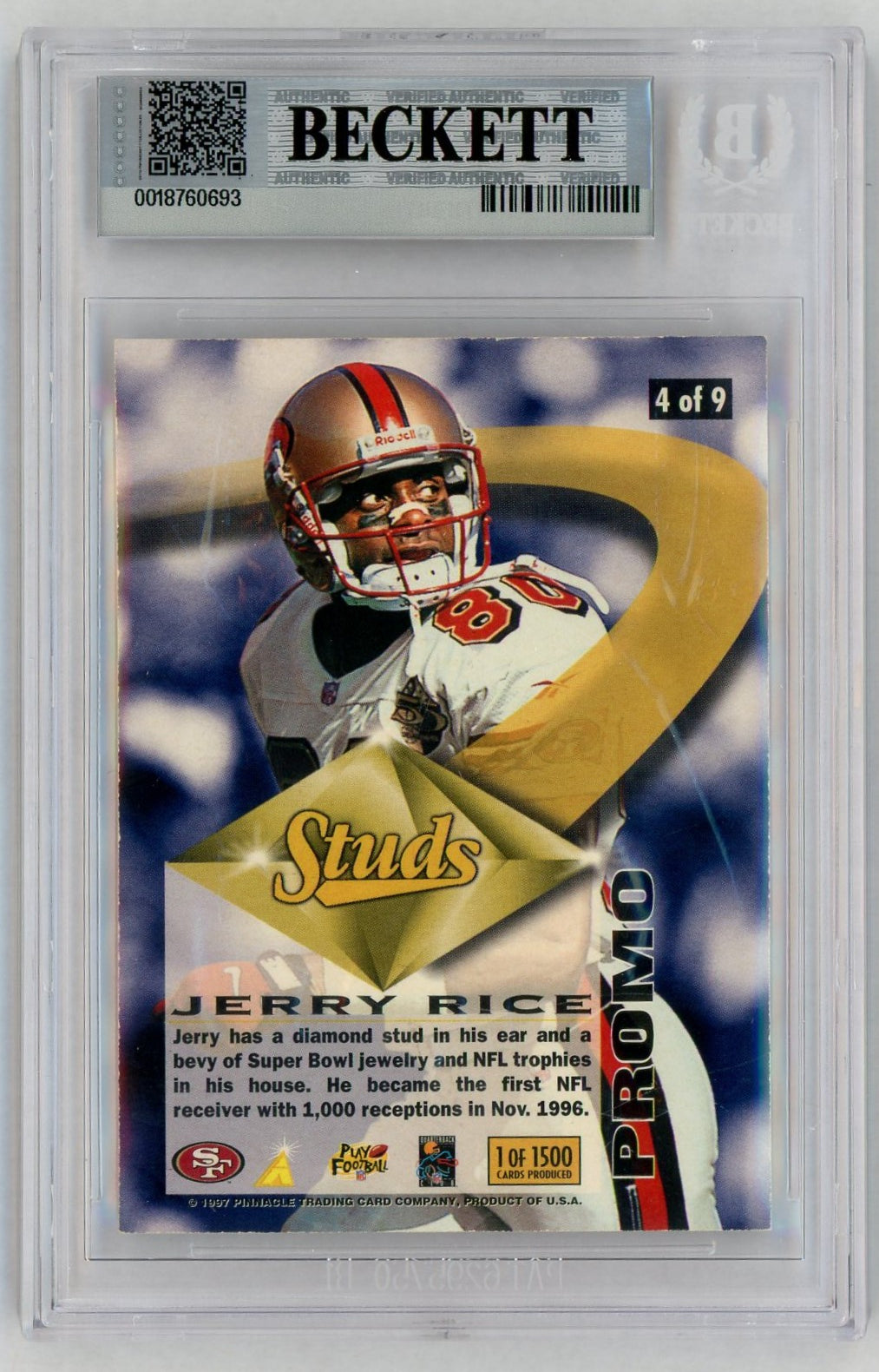 1997 Pinnacle Action Packed #P4 Jerry Rice Studs /1500 BGS 8