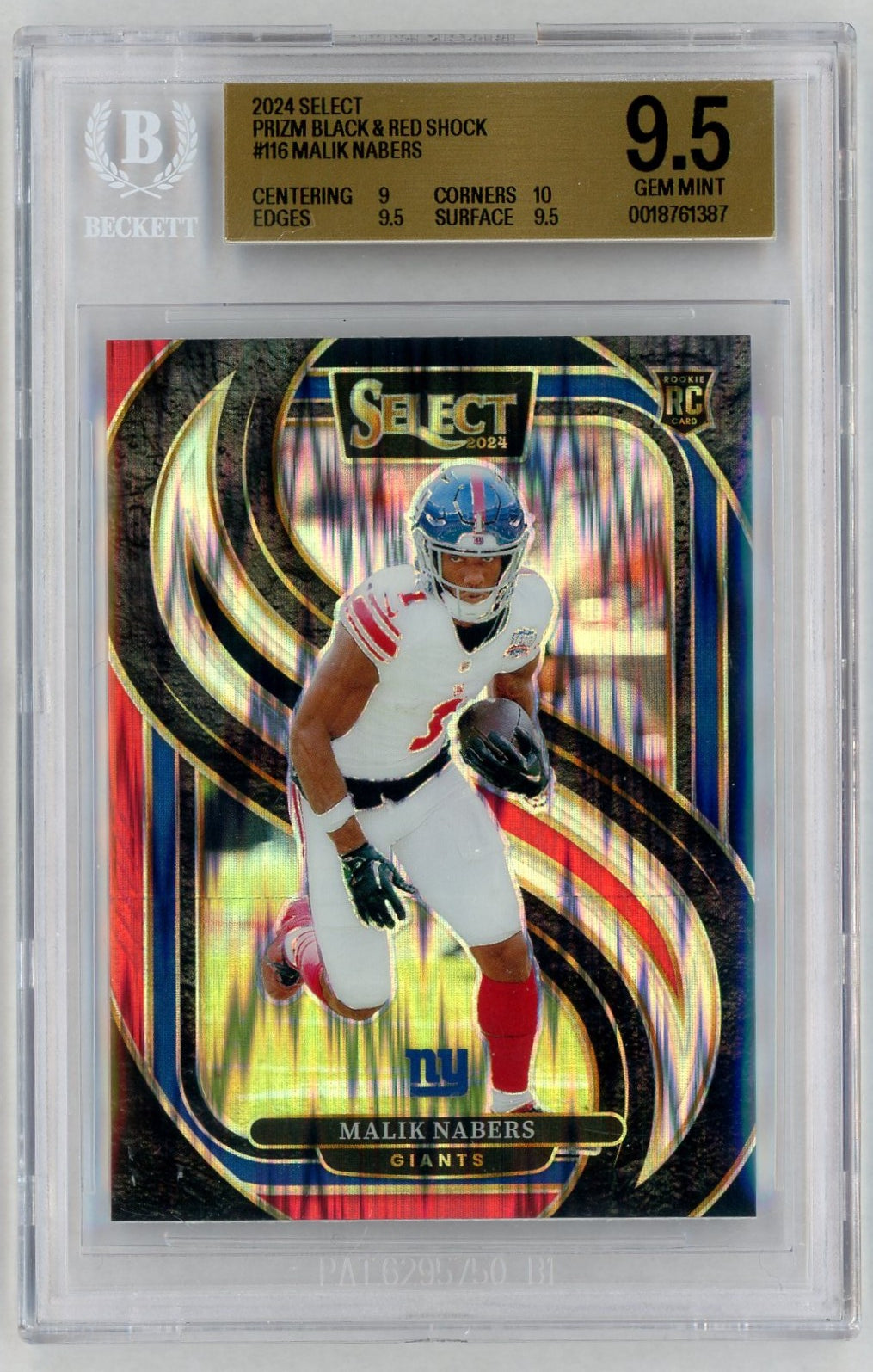 2024 Select #116 Malik Nabers Rookie RC Premier Level Black/Red Shock BGS 9.5