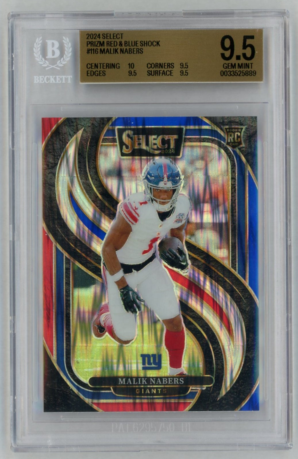 2024 Select #116 Malik Nabers Premier Level Rookie RC Red/Blue Shock BGS 9.5