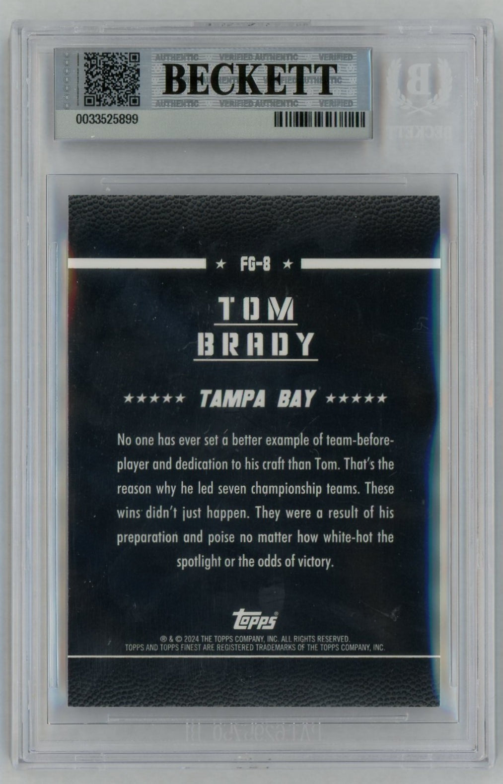2024 Finest #FG-8 Tom Brady Purple Field Generals /125 BGS 8.5