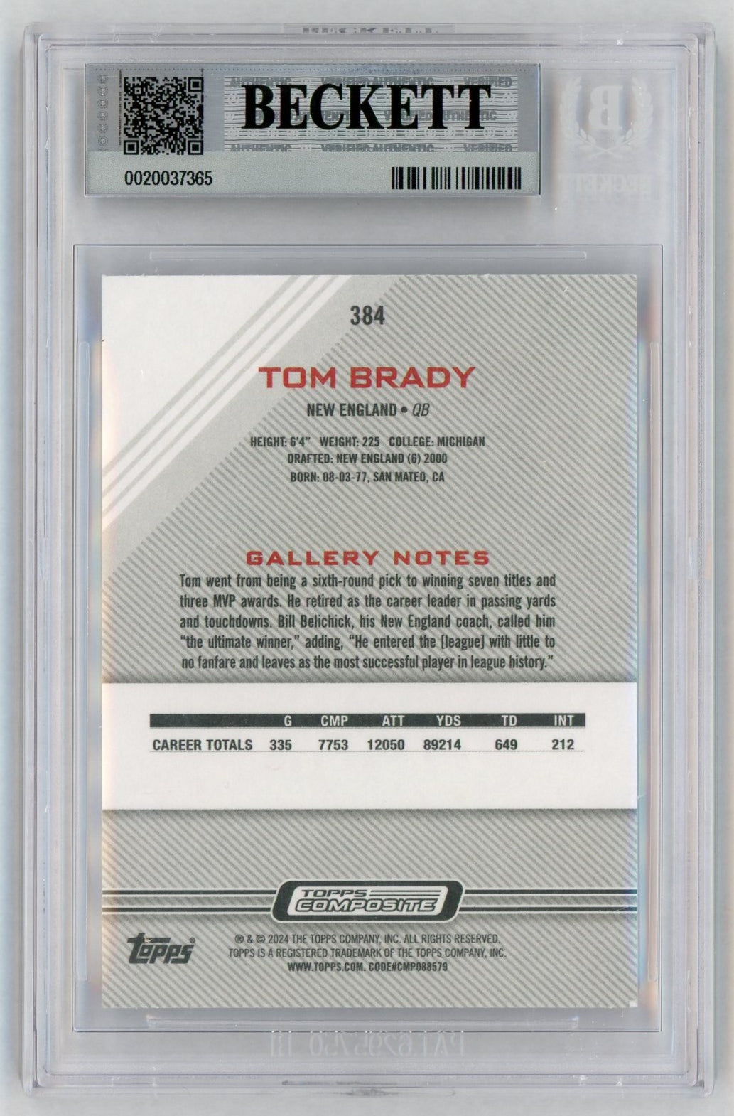2023 Topps Composite #384 Tom Brady Gallery BGS 9
