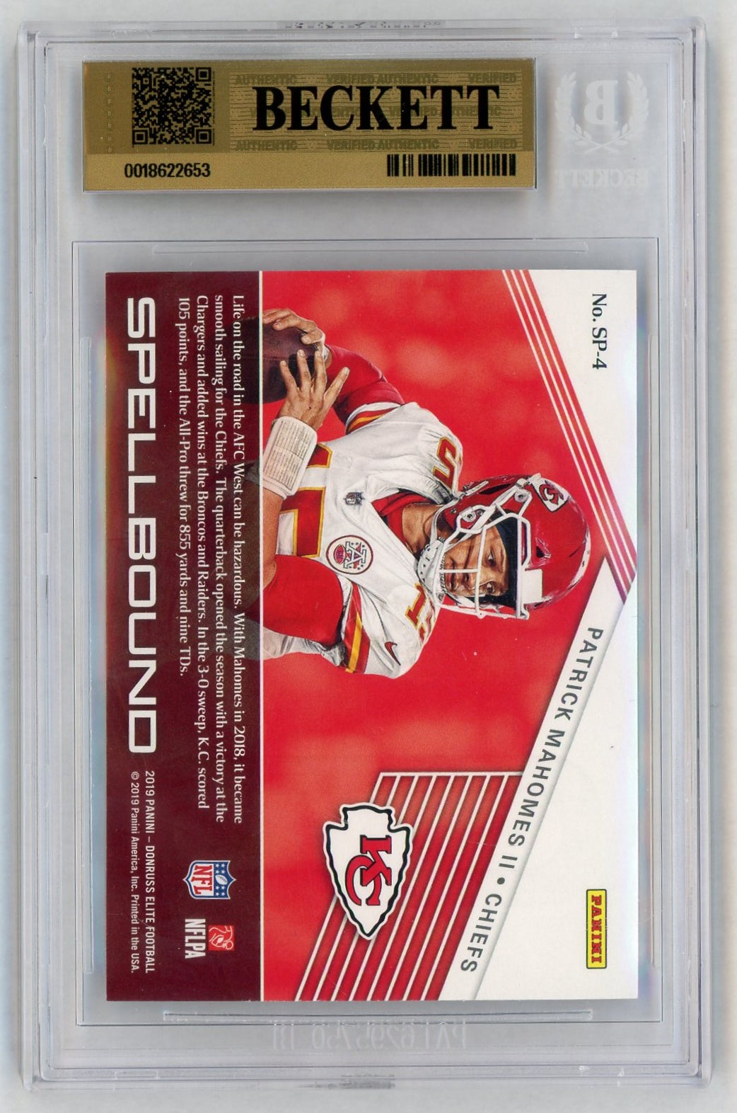 2019 Donruss Elite #SP-4 Patrick Mahomes II Spellbound Green BGS 9.5