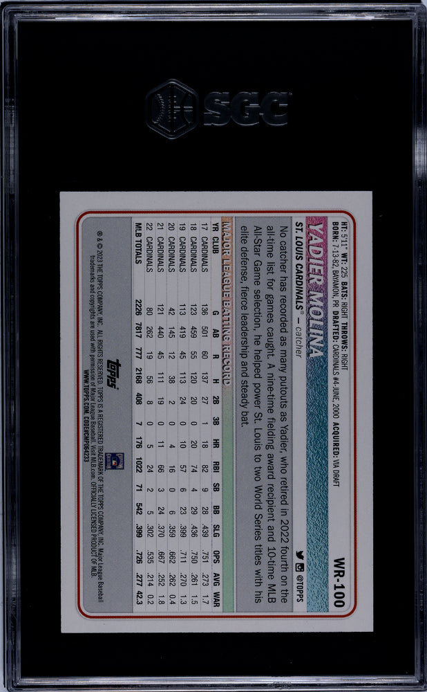 2023 Big League #WR-100 Yadier Molina Wrapper Redemption /199 SGC 9