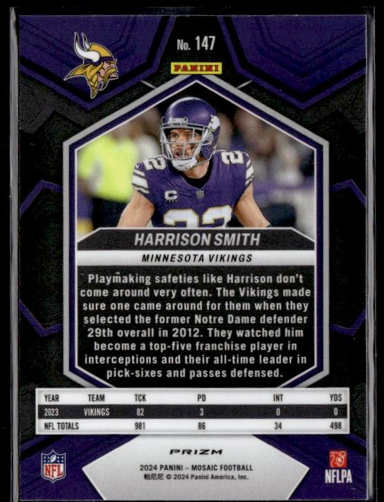 2024 Panini Prizm 147 Harrison Smith Mosaic Minnesota Vikings