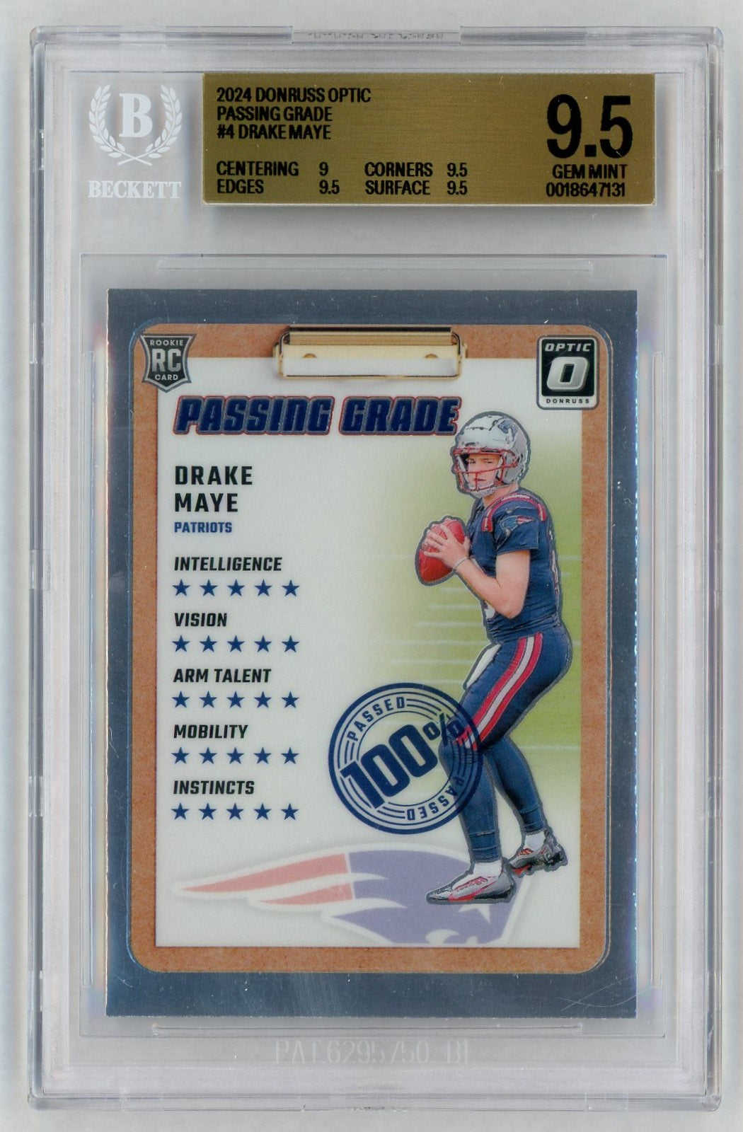2024 Donruss Optic #4 Drake Maye Passing Grade Rookie RC BGS 9.5