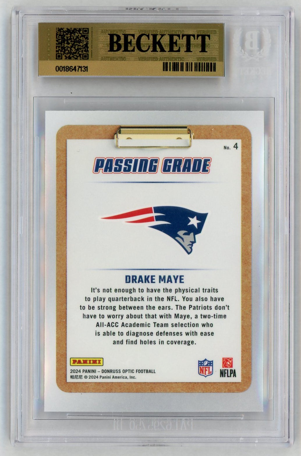 2024 Donruss Optic #4 Drake Maye Passing Grade Rookie RC BGS 9.5