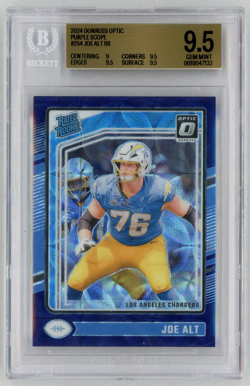 2024 Donruss Optic #254 Joe Alt Rated Rookie Purple Scope RC BGS 9.5
