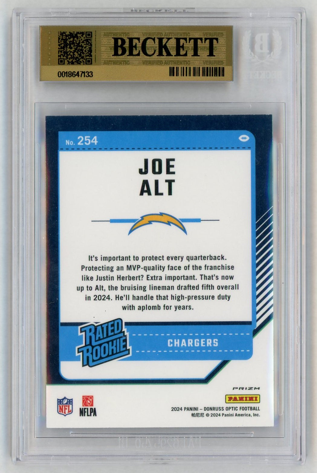 2024 Donruss Optic #254 Joe Alt Rated Rookie Purple Scope RC BGS 9.5