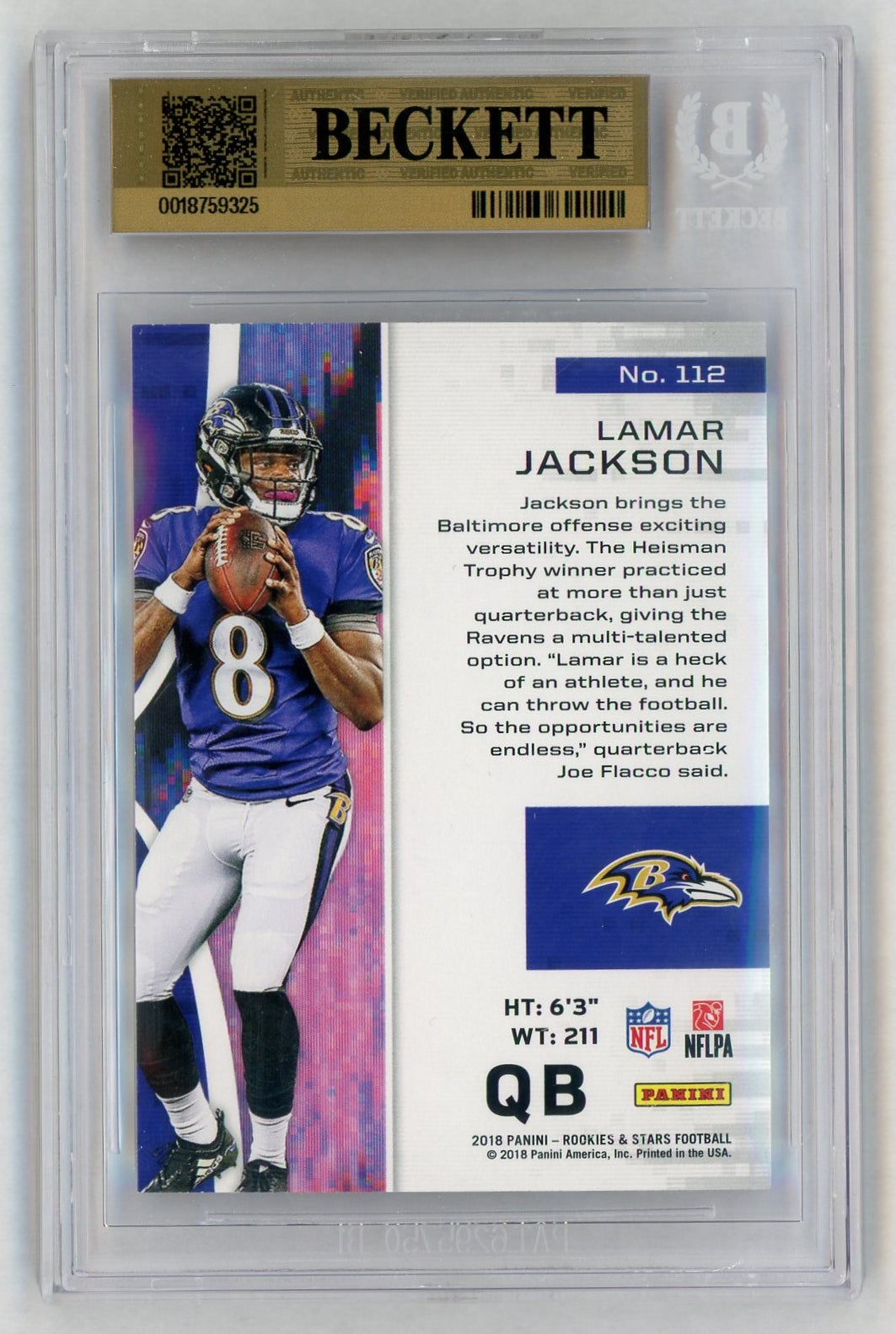 2018 Rookies & Stars #112 Lamar Jackson Rookie RC BGS 9.5