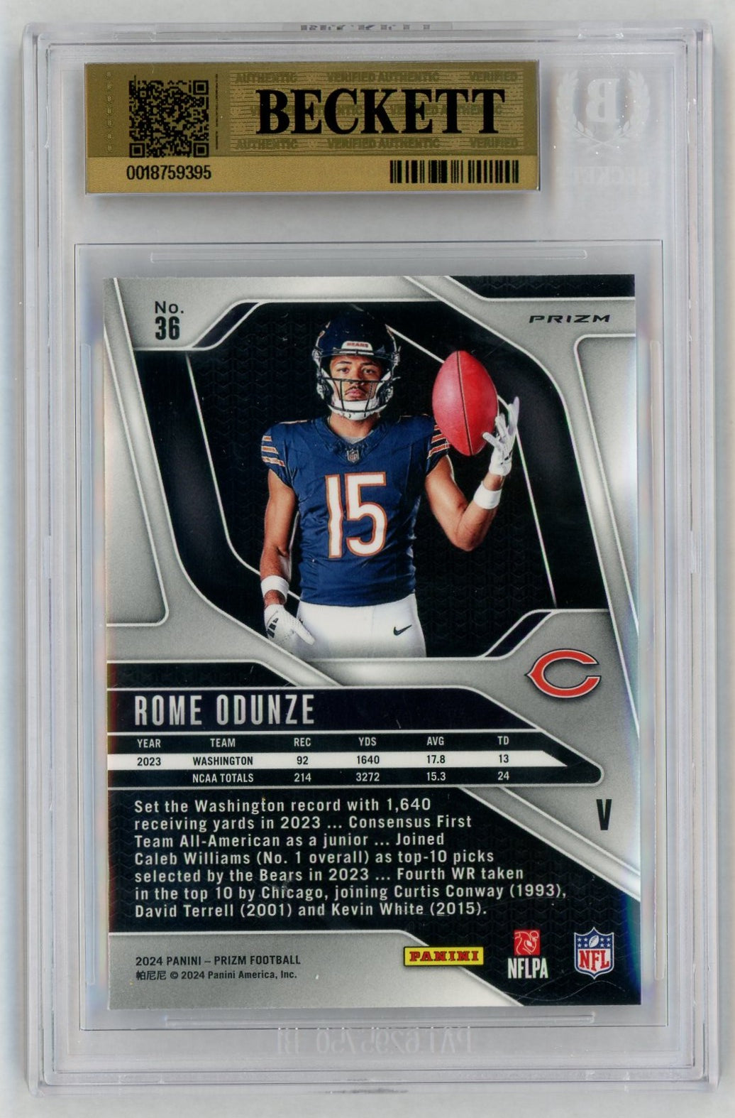 2024 Panini Prizm Silver Prizm Rome Odunze #36 BGS 9.5