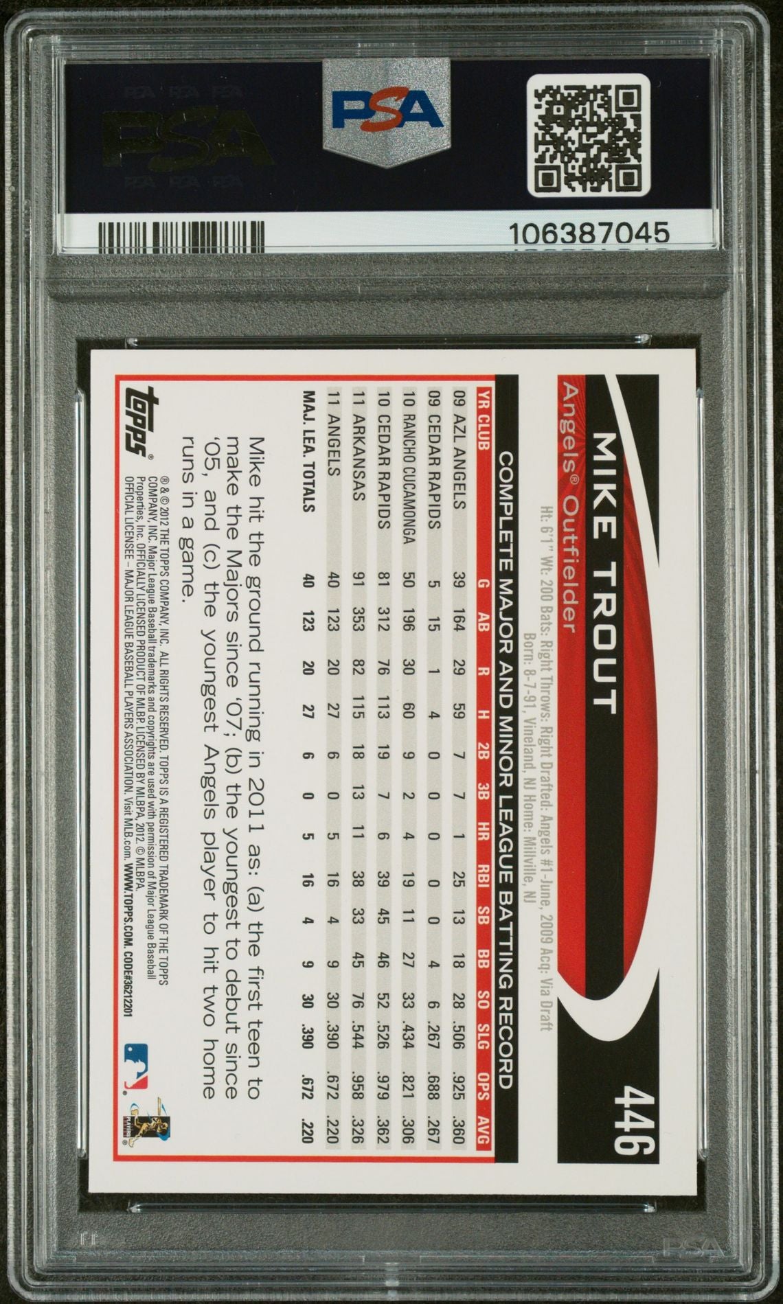 2012 Topps Gold Sparkle Mike Trout #446 PSA 9
