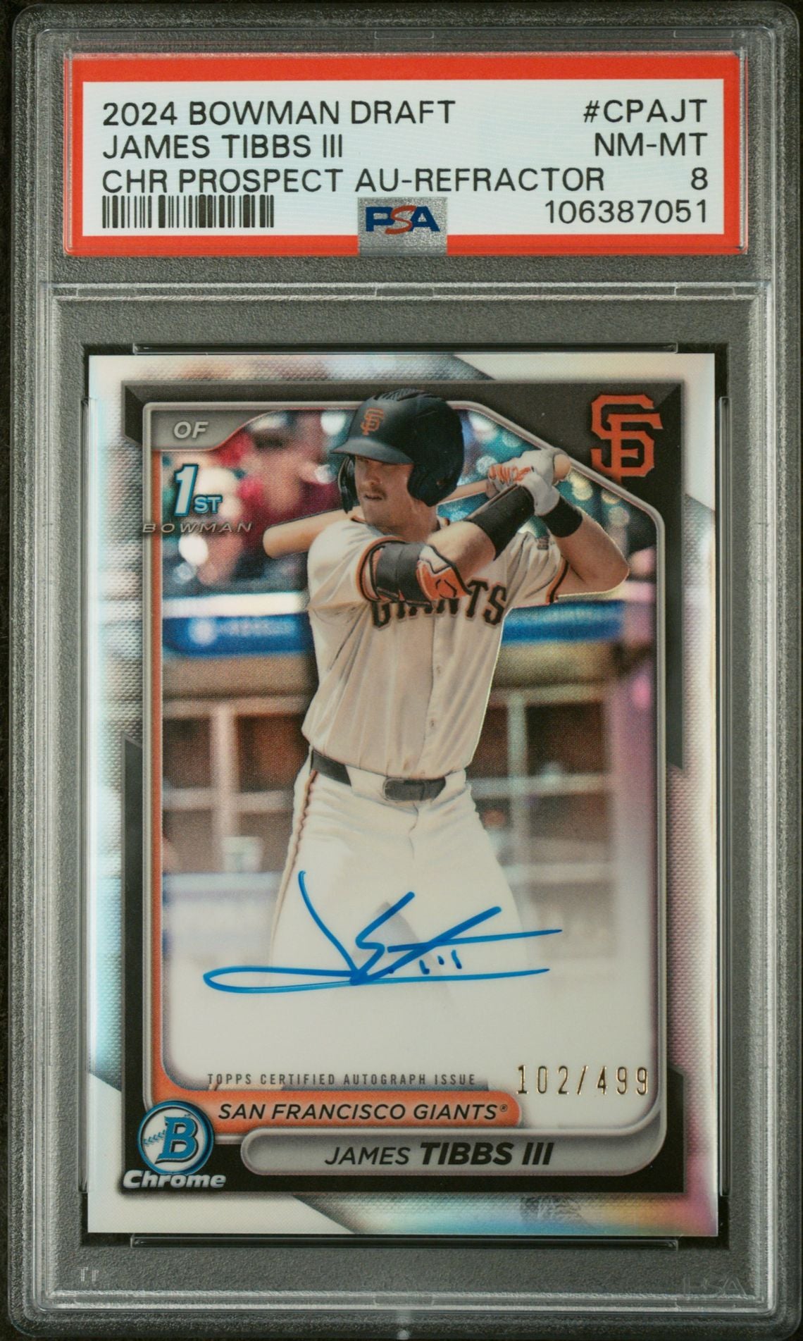 2024 Bowman Draft Chrome Refractor James Tibbs III #CPA-JT Auto /499 PSA 8