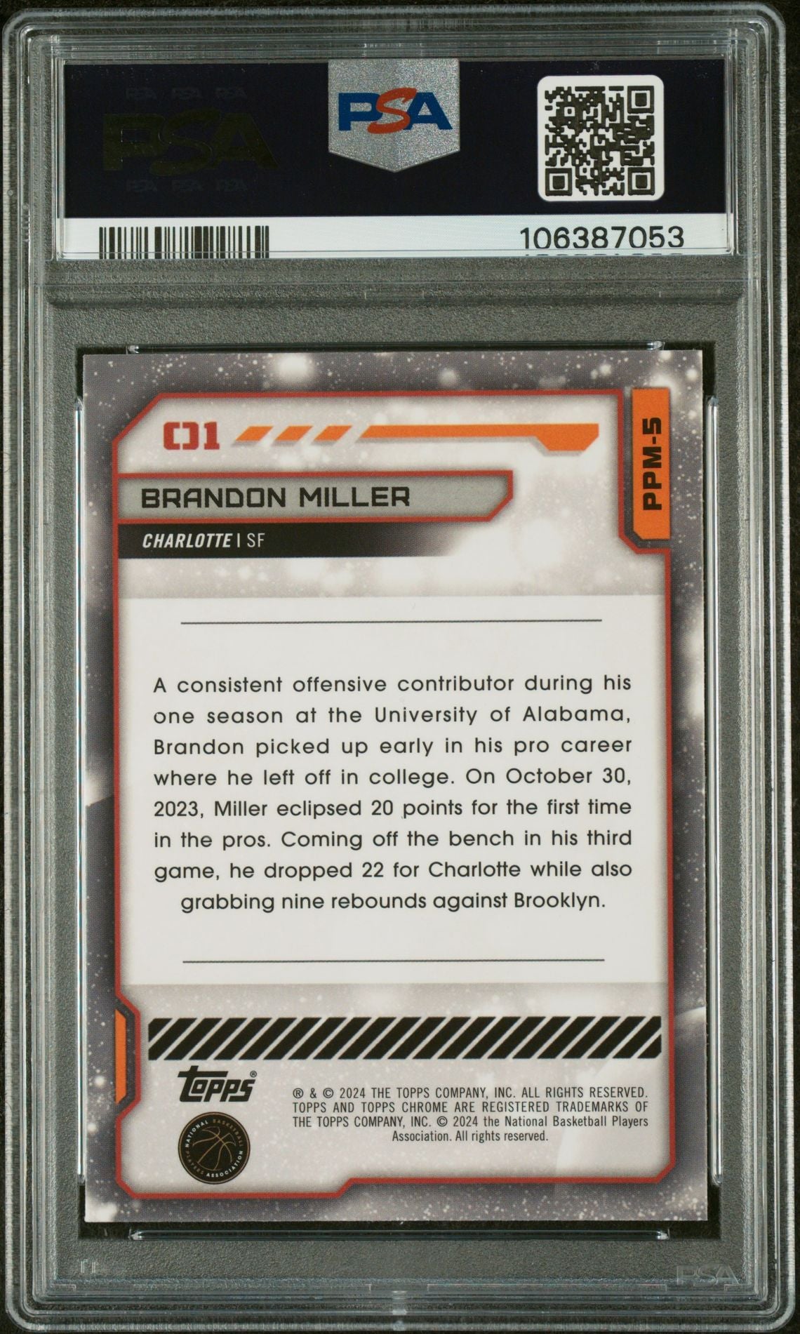2023 Topps Chrome Planetary Pursuit Mercury Brandon Miller #PPM5 RC PSA 9