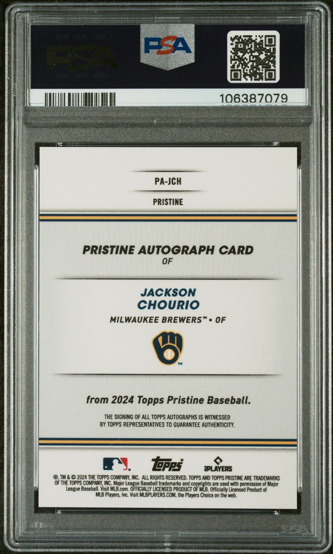 2024 Topps Pristine Green Jackson Chourio #PAJCH RC Auto /150 PSA 10