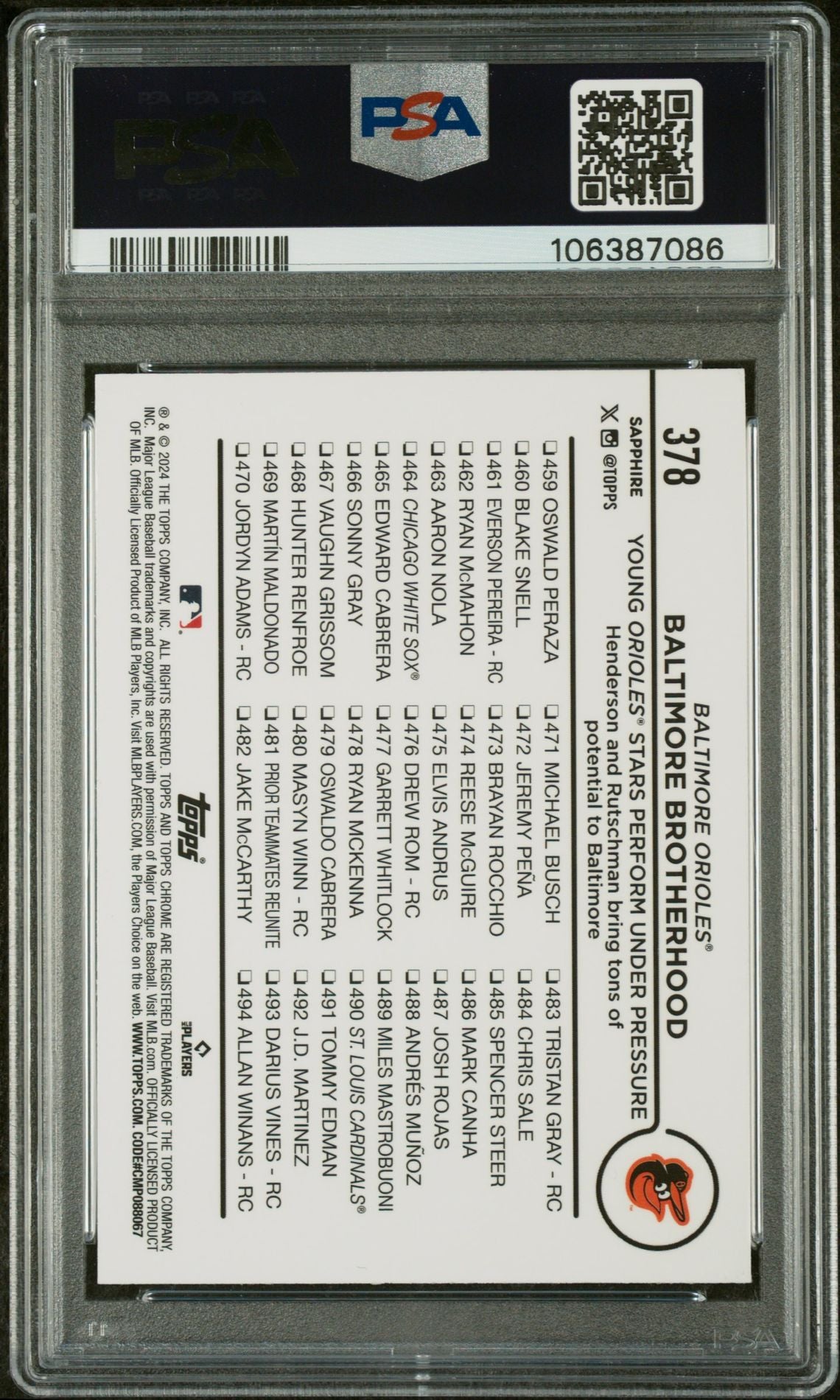 2024 Topps Sapphire Gold Gunnar Henderson #378 PSA 9