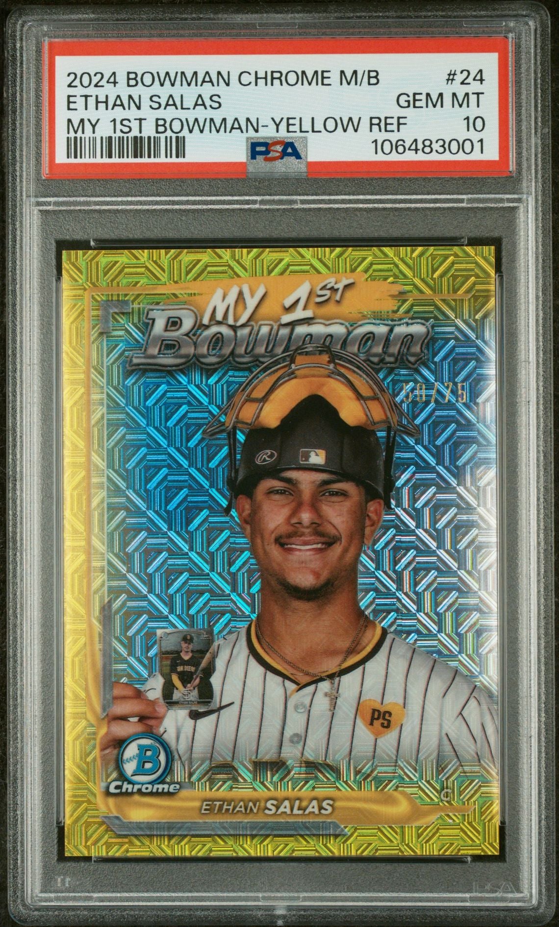 2024 Bowman Chrome Ethan Salas #M1B-24 Yellow Ref /75 PSA 10