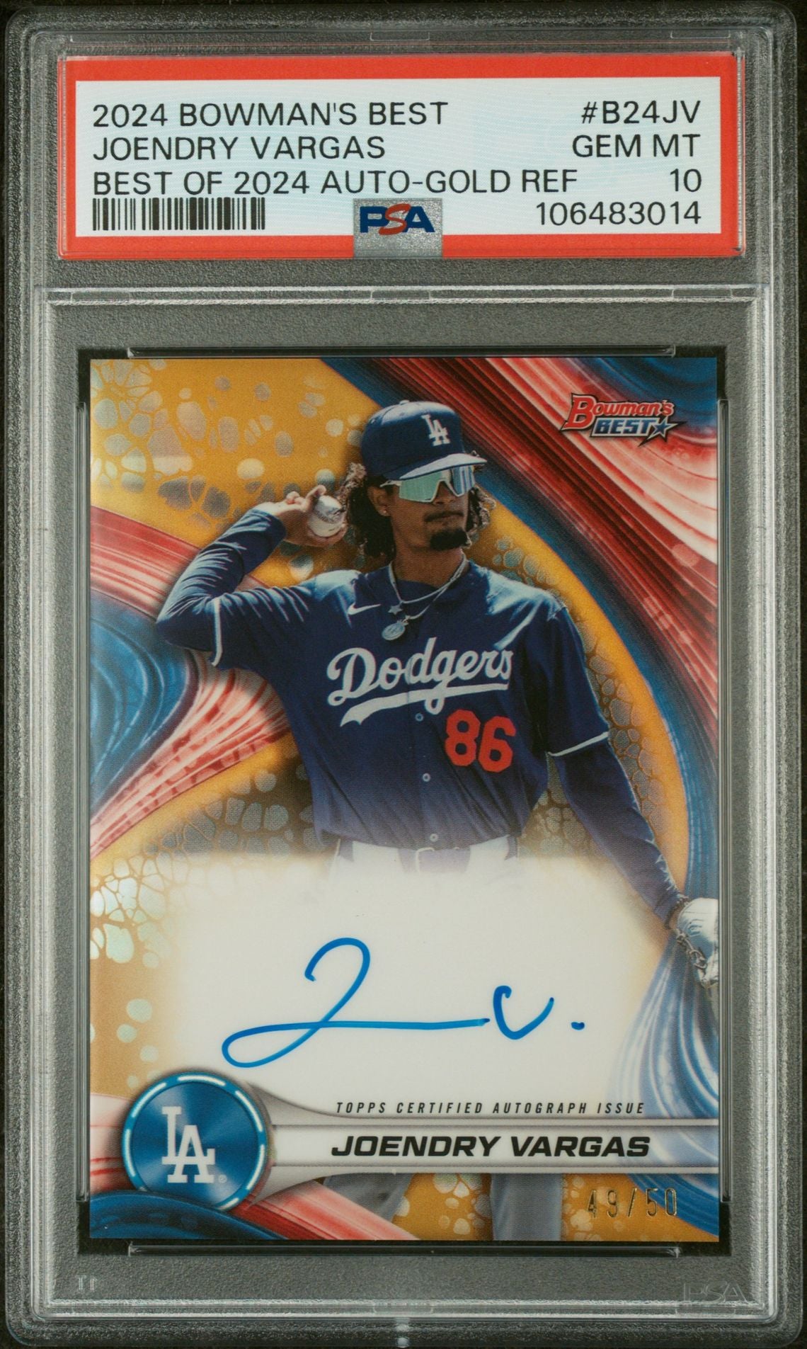 2024 Bowman's Best Gold Refractor Joendry Vargas #B24JV Auto /50 PSA 10