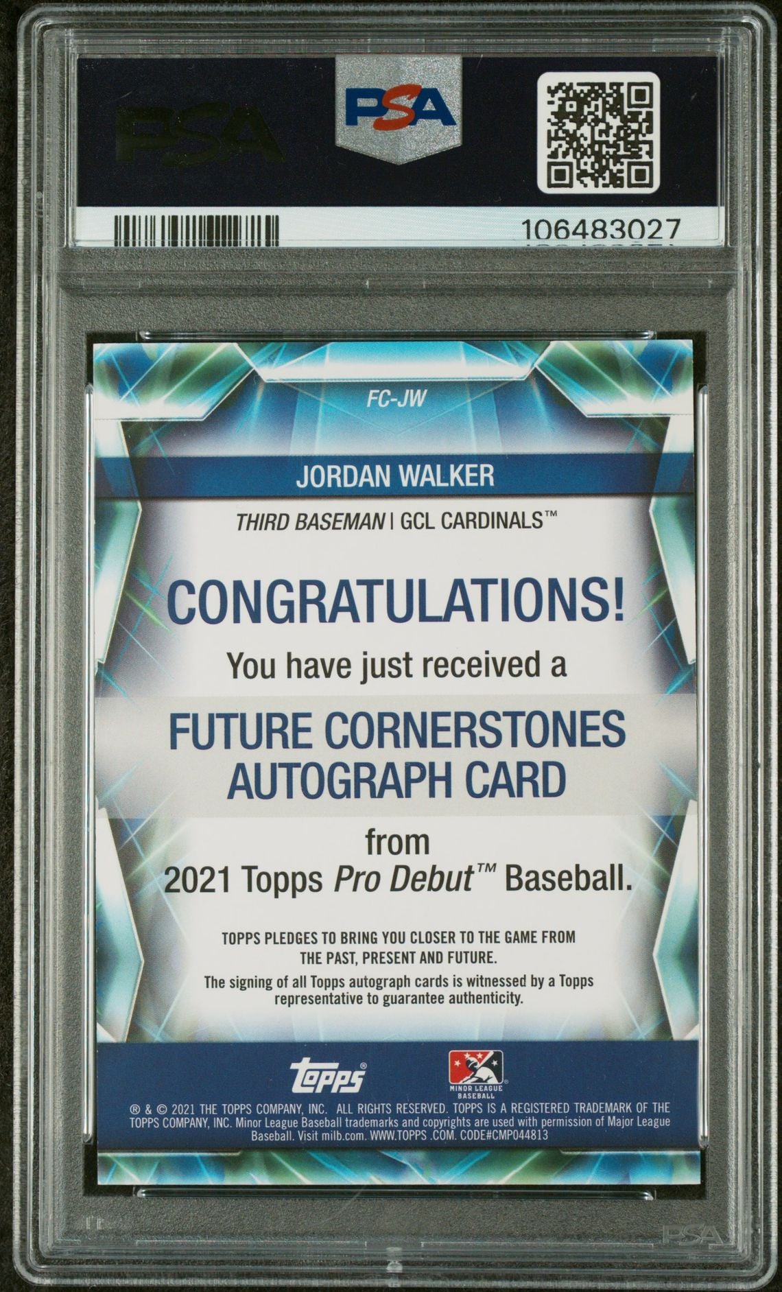 2021 Topps Pro Debut Future Cornerstones Jordan Walker #FCJW Auto /90 PSA 9