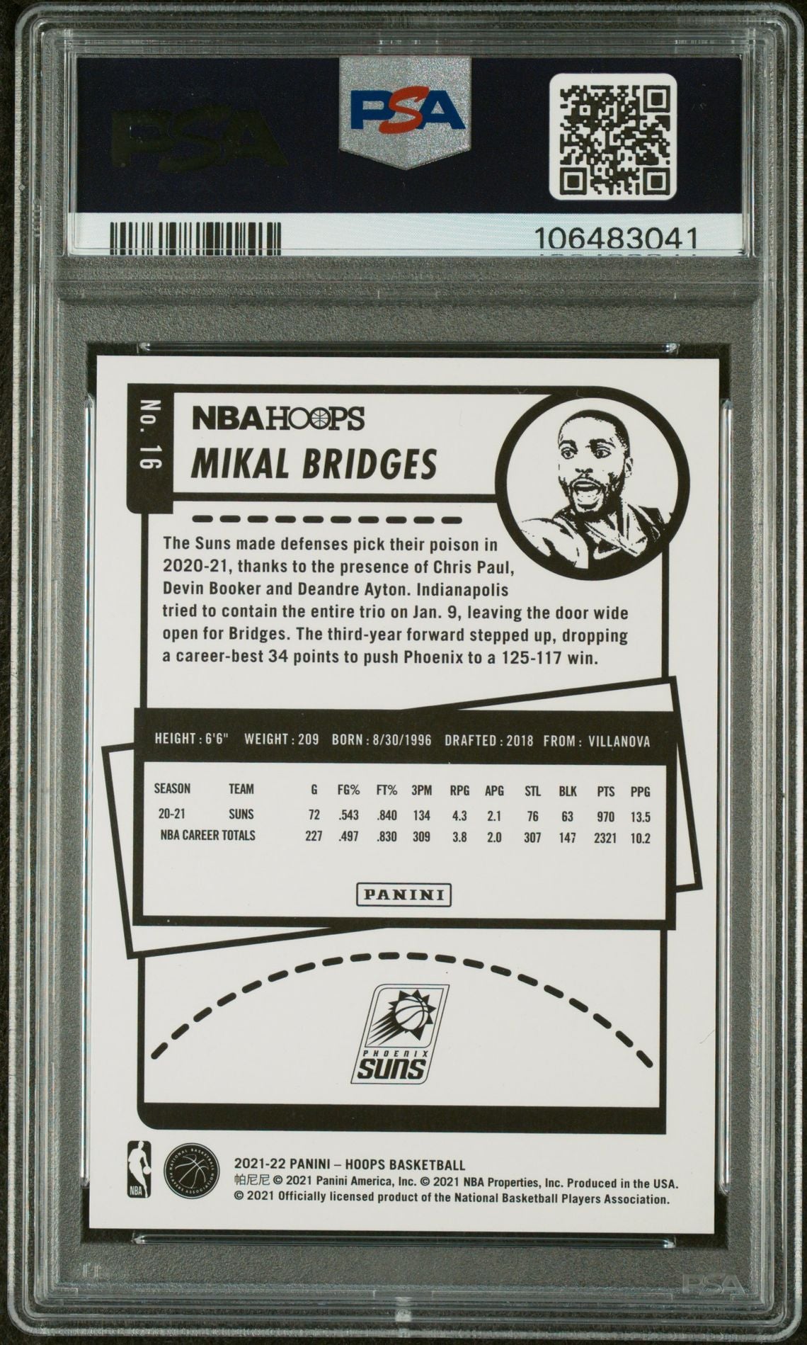 2021 Panini NBA Hoops Artist Proof Mikal Bridges #16 PSA 8