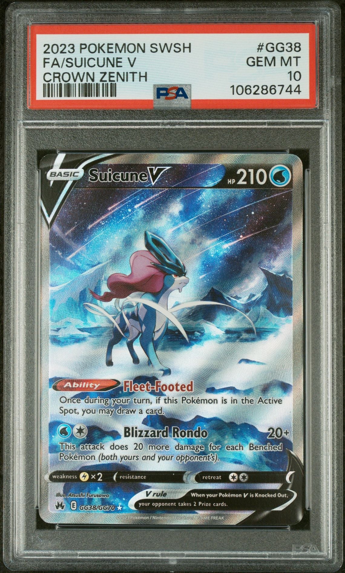 2023 Pokemon SWSH Crown Zenith Suicune V #GG38 PSA 10