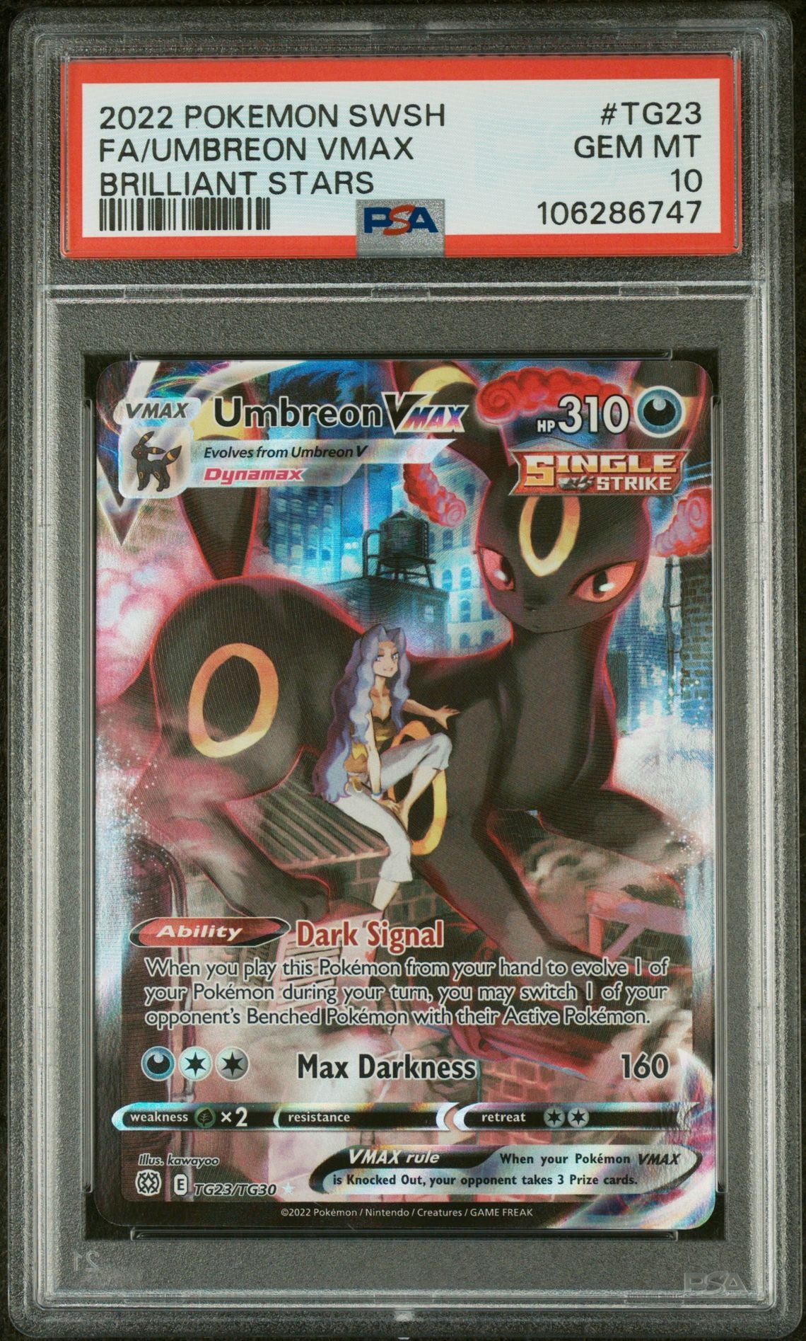 2022 Pokemon Sword and Shield Brilliant Stars Trainers Gallery #TG23 Umbreon Vmax PSA 10