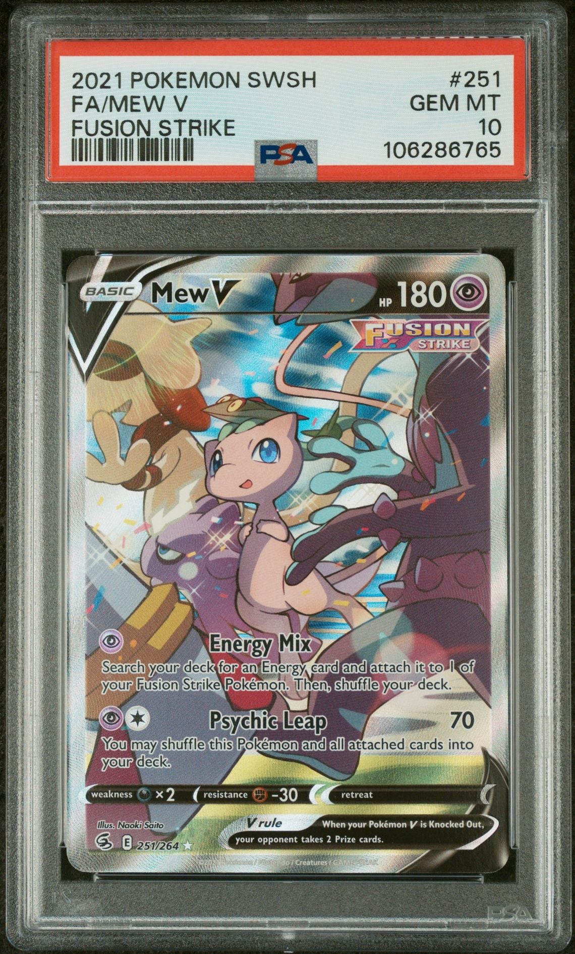 2021 Pokemon SWSH Fusion Strike Mew V #251 PSA 10
