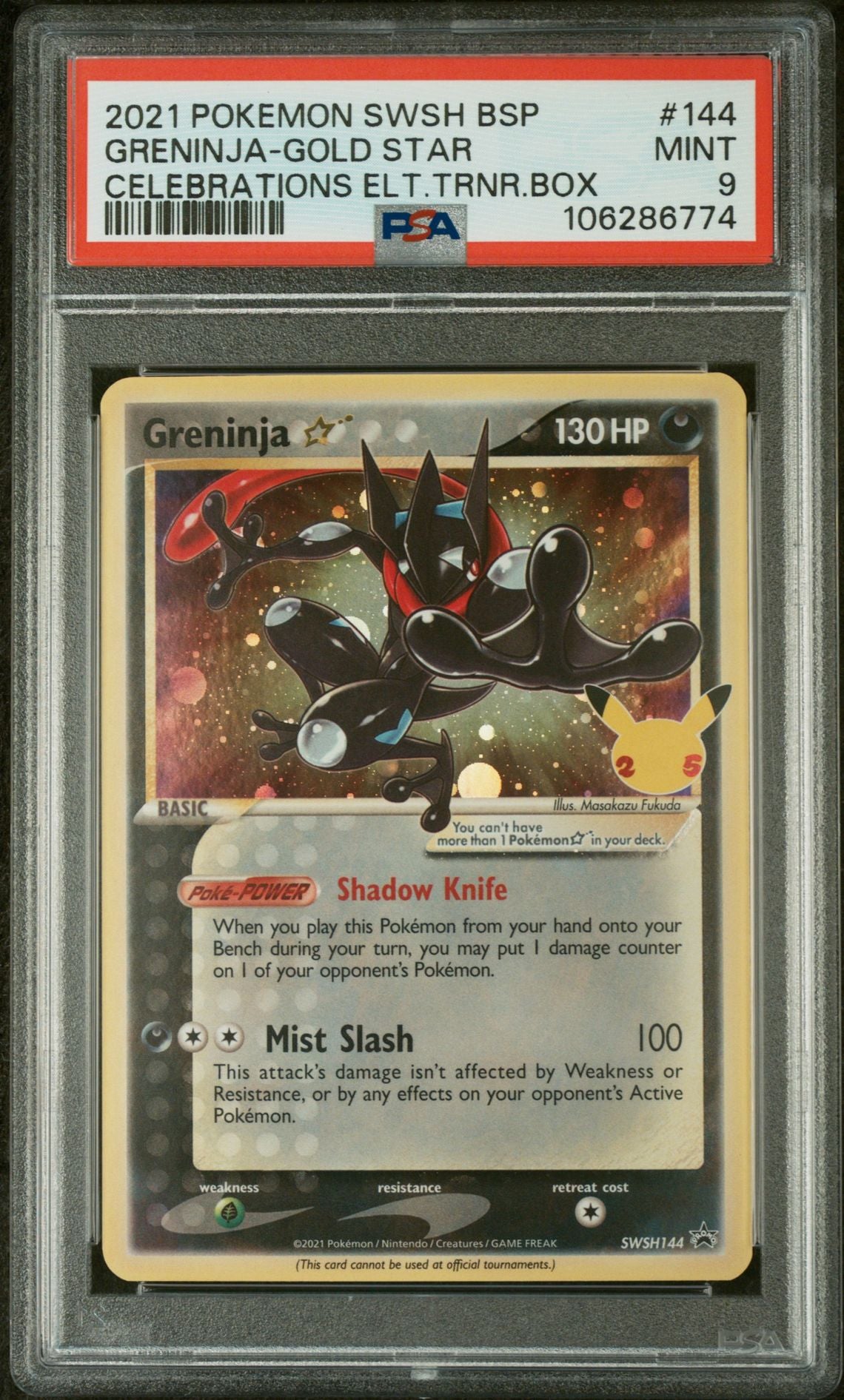 2021 Pokemon Sword and Shield Promo #SWSH144 Greninja Gold Star Black Celebrations Elite Trainer Box PSA 9