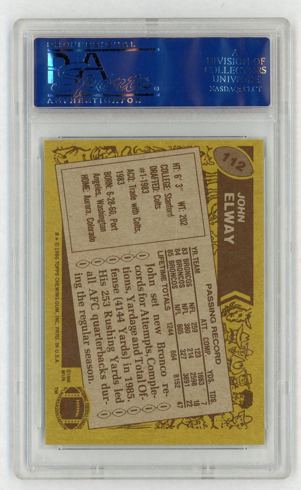 1986 Topps John Elway #112 PSA 8
