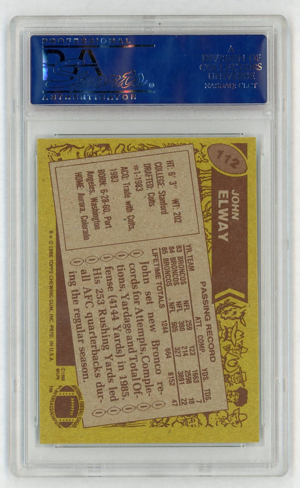 1986 Topps John Elway #112 PSA 8