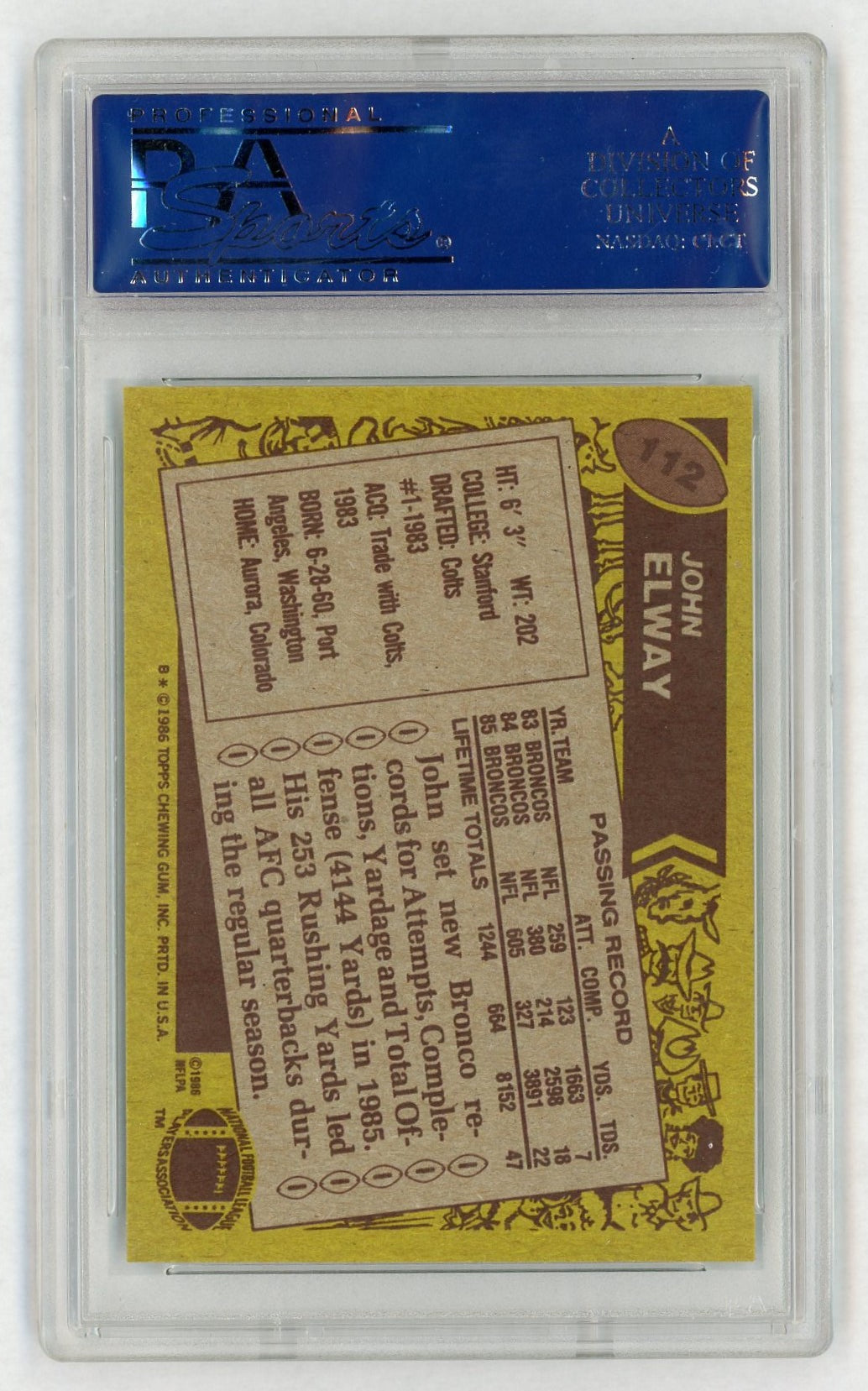 1986 Topps John Elway #112 PSA 8