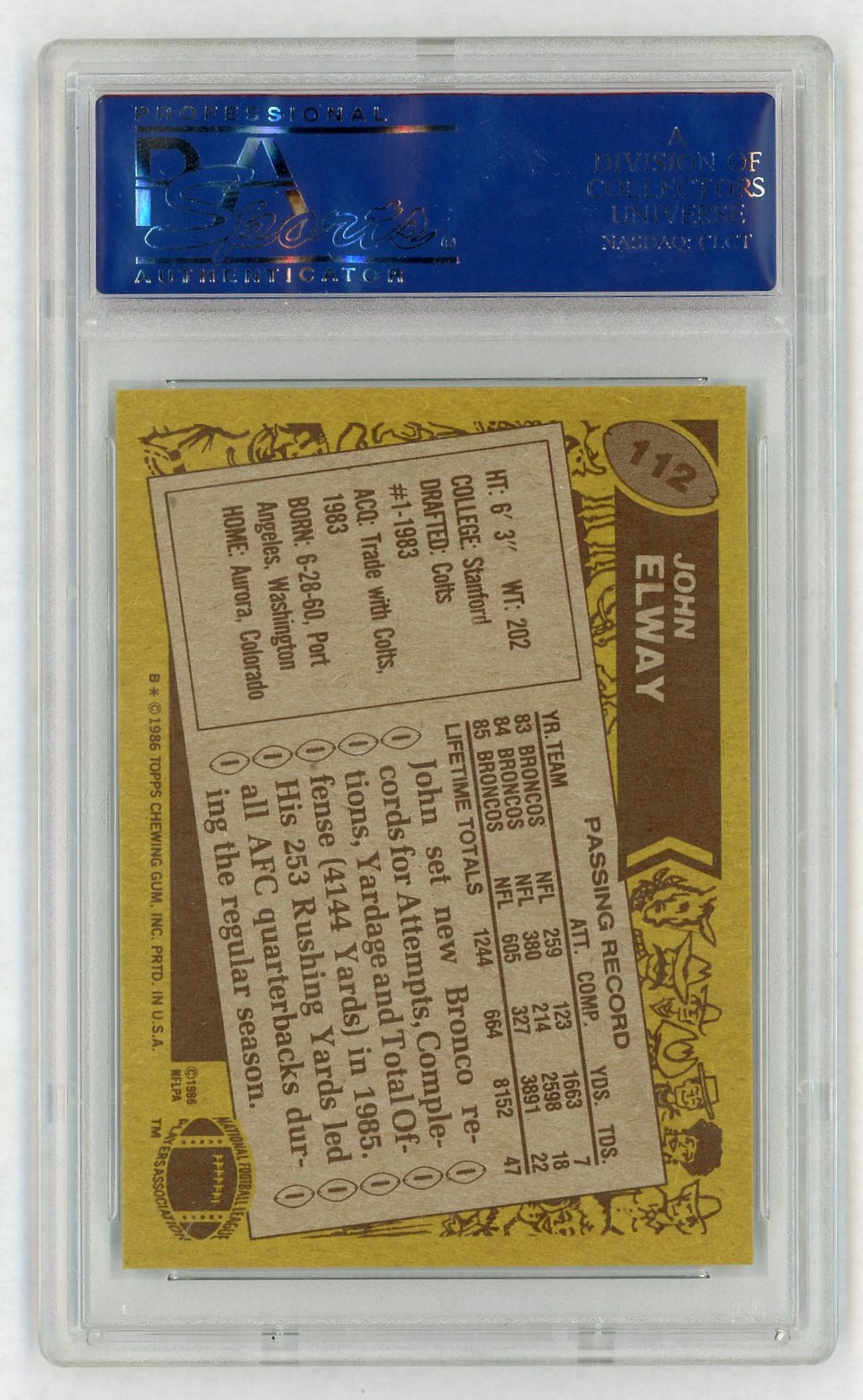 1986 Topps John Elway #112 PSA 8
