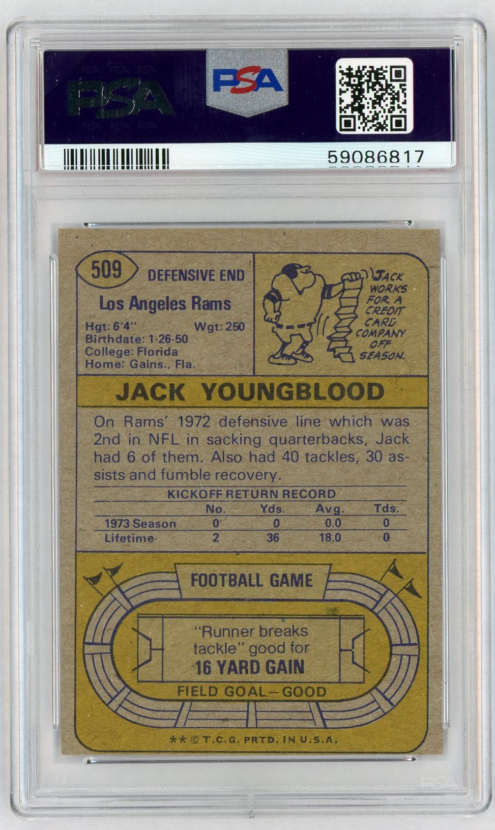 1974 Topps Jack Youngblood #509 PSA 6