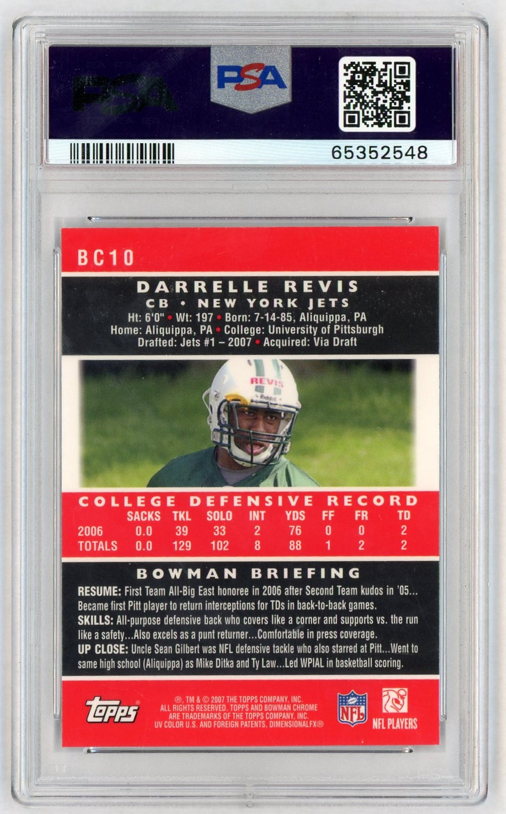 2007 Bowman Chrome Darrelle Revis #BC10 PSA 10
