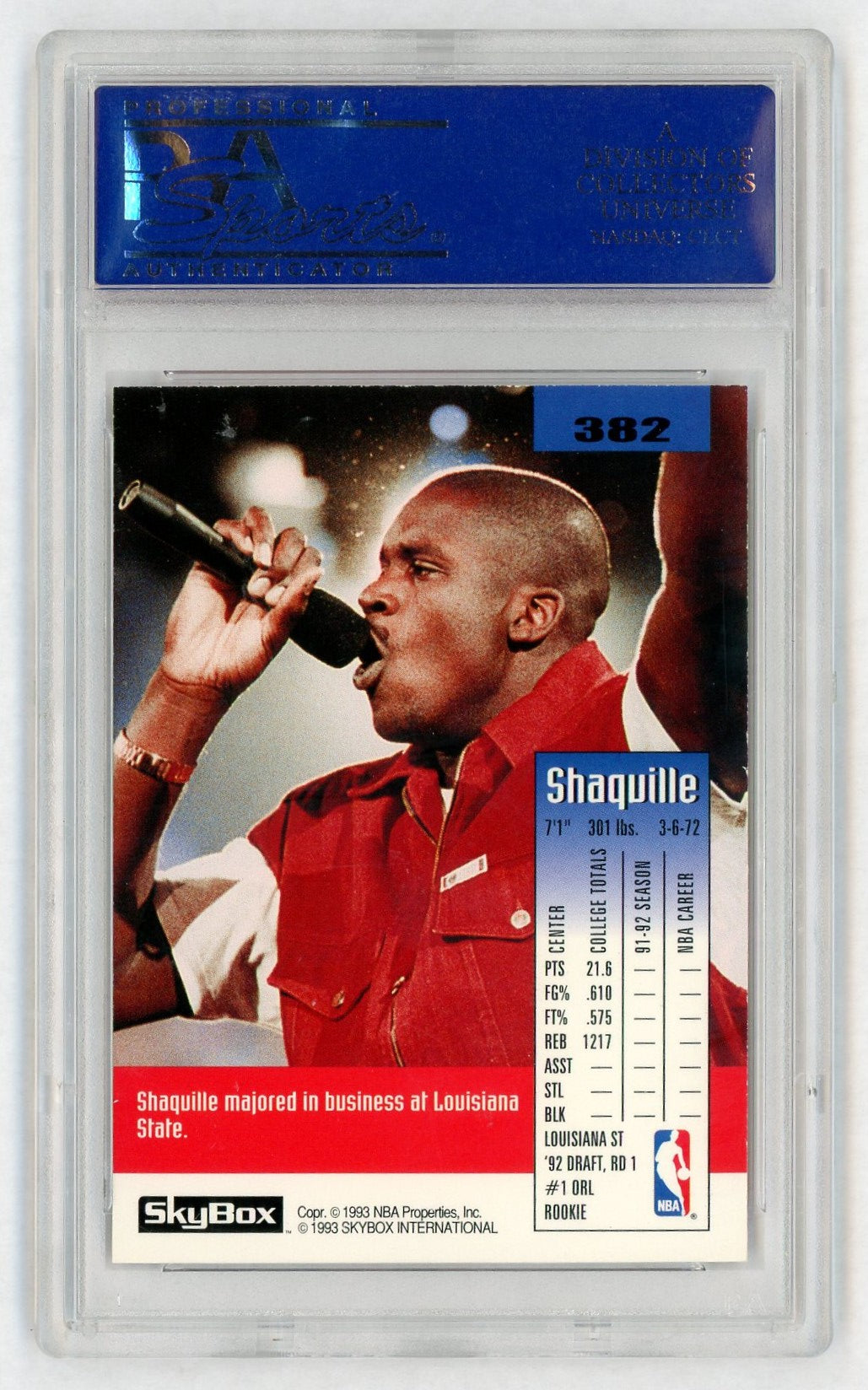 1992 Skybox Shaquille O'Neal #382 PSA 9