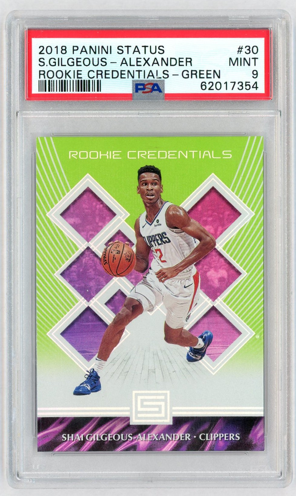 2018 Panini Status Rookie Credentials Green Shai Gilgeous-Alexander #30 PSA 9