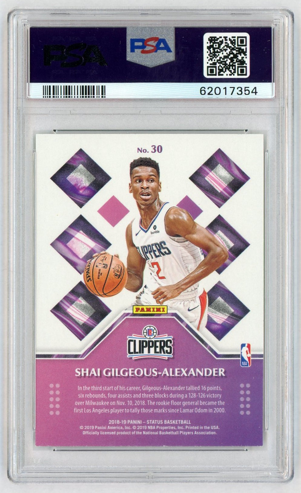 2018 Panini Status Rookie Credentials Green Shai Gilgeous-Alexander #30 PSA 9