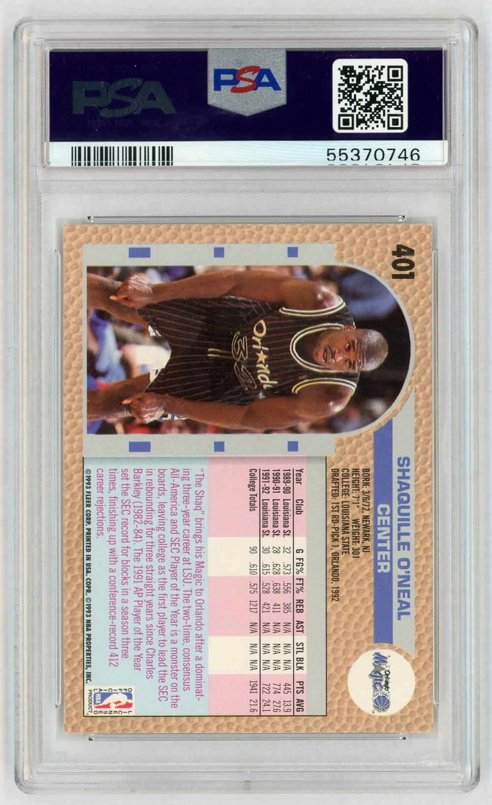1992 Fleer Shaquille O'Neal #401 PSA 9