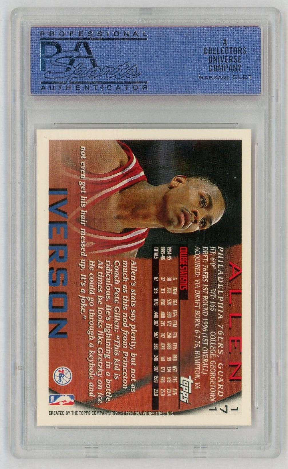 1996 Topps Allen Iverson #171 PSA 9