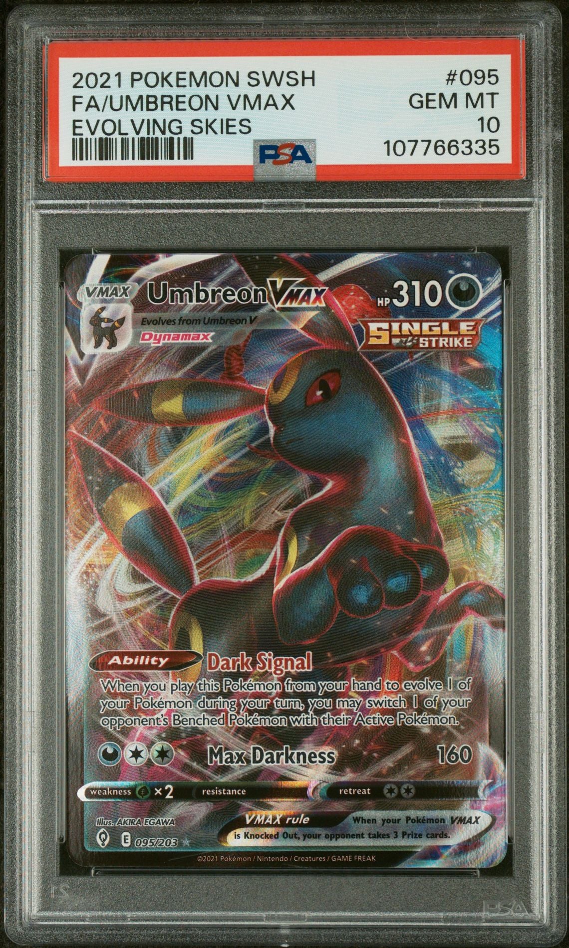 2021 Pokemon Sword and Shield Evolving Skies #95 Umbreon Vmax PSA 10