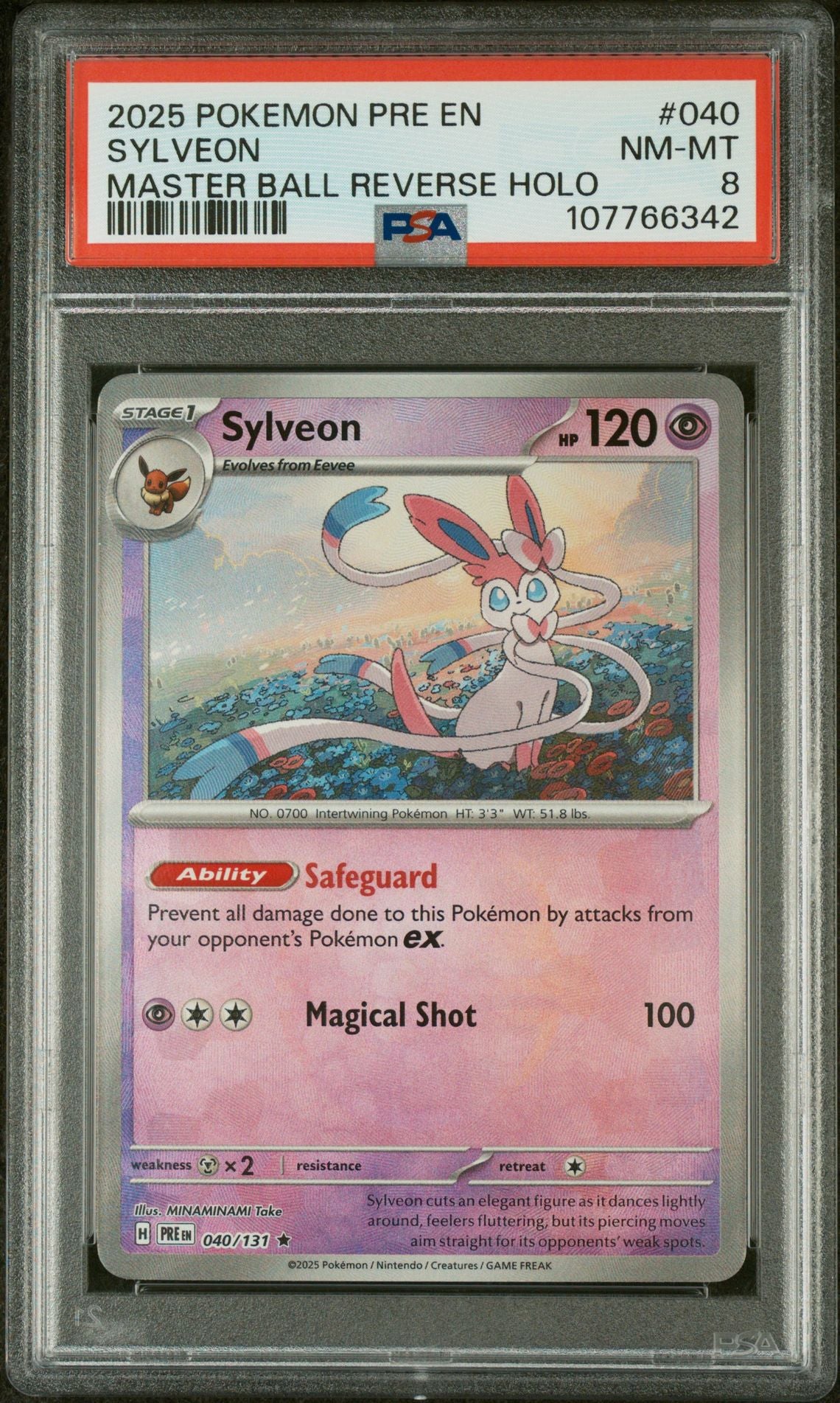 2025 Prismatic Evolutions #40 Sylveon English Master Ball Holo PSA 8