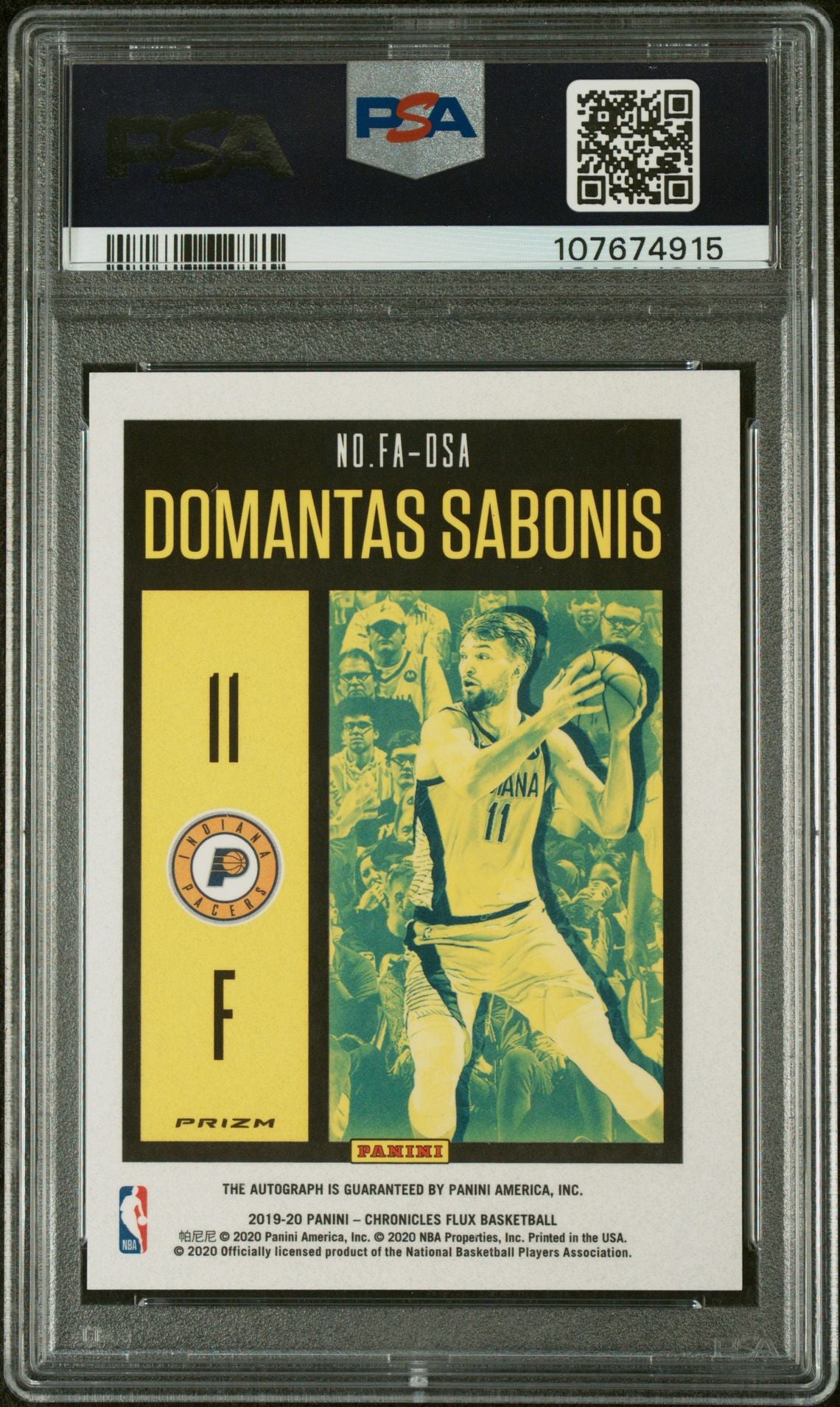 2019 Panini Chronicles Flux Red Domantas Sabonis #FA-DSA Auto PSA 10