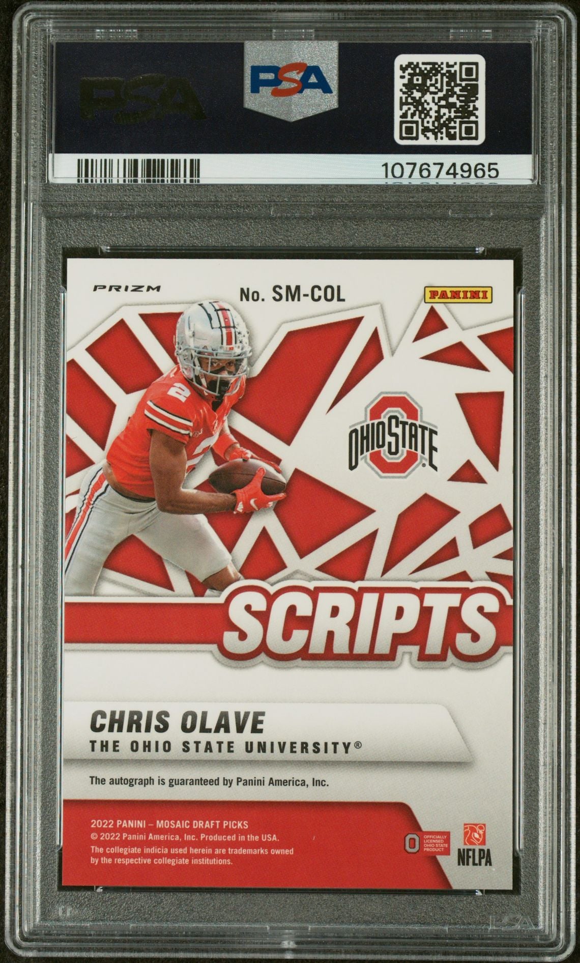 2022 Panini Mosaic Draft Pick Scripts Chris Olave #SMCOL PSA 10 Auto