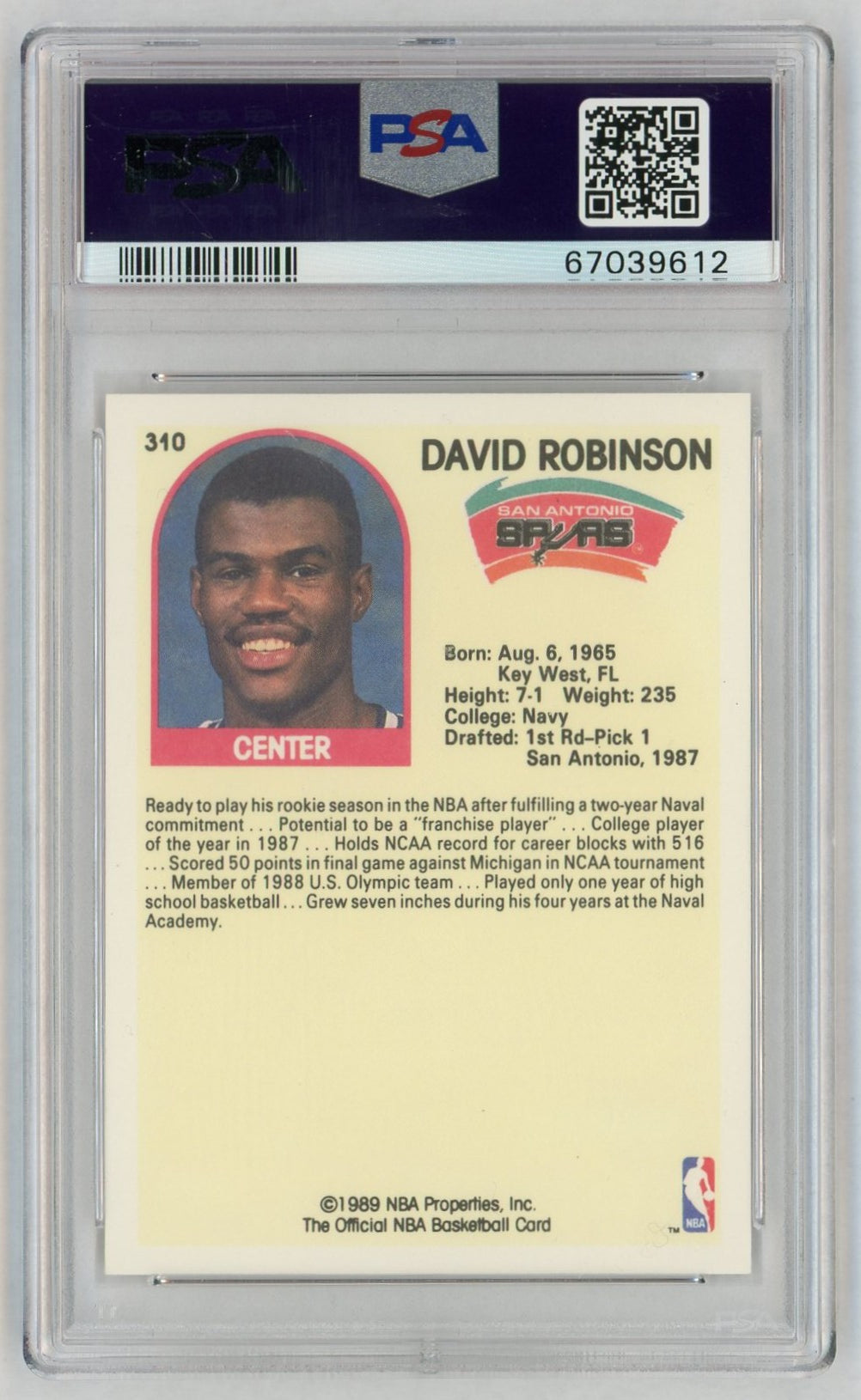 1989 Hoops David Robinson #310 PSA 9