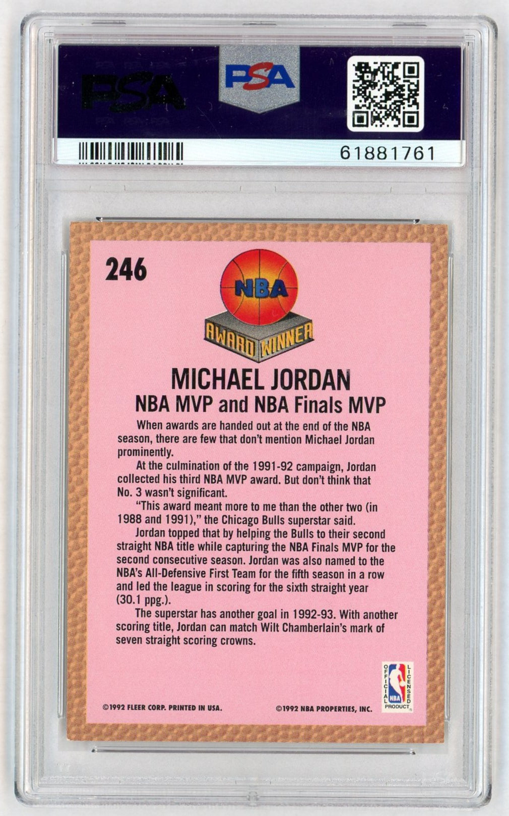 1992 Fleer Michael Jordan #246 PSA 8