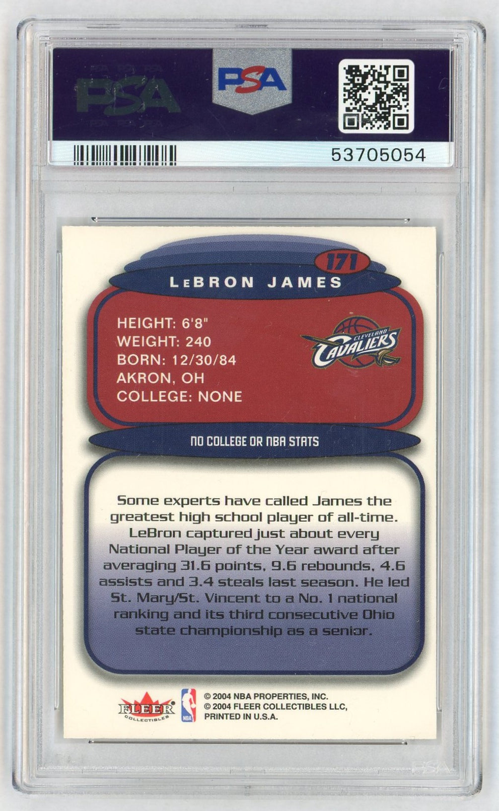 2003 Fleer Ultra Hummer H2 LeBron James #171 PSA 7